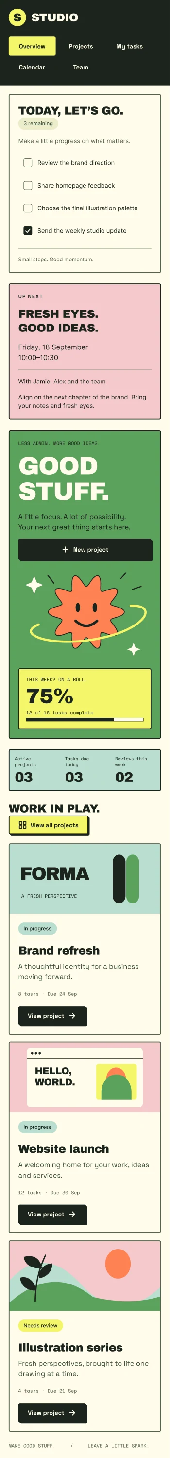 After: today's task list appears immediately below navigation.